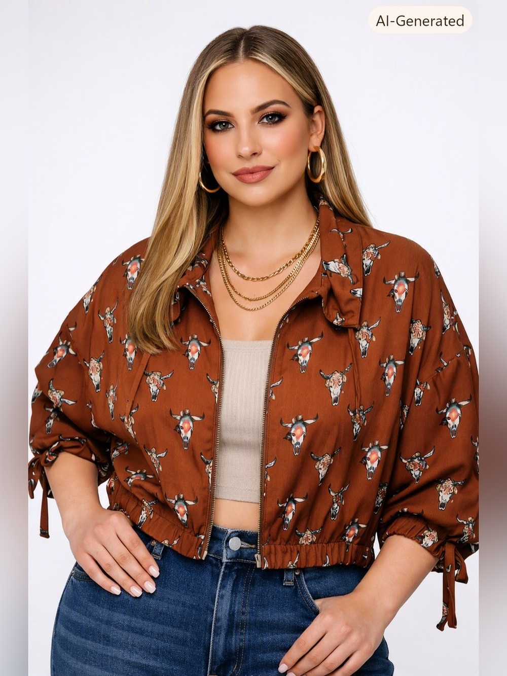 5/$25 Roper Cowskulls Print Dolman Sleeve Cropped Jacket Size XL
